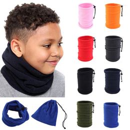 Sjaals Tube Snood Bandana Hoofdkleding Kinderen Fleece Scarf Verstelbaar Drawstring Multifunctionele warme nekbedekking Zachte vaste kleur