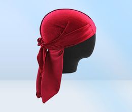 Sjaals unisex mannen vrouwen durag do doo du rag fluweel ademende bandana hoed sjaal lange staart kopscherm 2022 chemokap vaste kleur HEA4073038