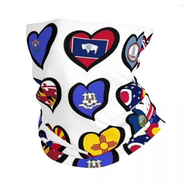 Écharpes USA State Flags Hearts Amerivision Logo American Song Contest Bandana Neck Cover Masque imprimé Écharpe Chaud Cyclisme En Plein Air