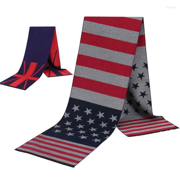 Écharpes USA UK Drapeau Design de mode Casual Hiver Hommes Imitation Cachemire Écharpe de haute qualité Doux Chaud Hommes