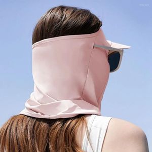 Foulards Protection UV Couleur unie avec lunettes Trou Eye Crème solaire Voile Couverture faciale Masque en soie Gini Womne Chapeau de soleil