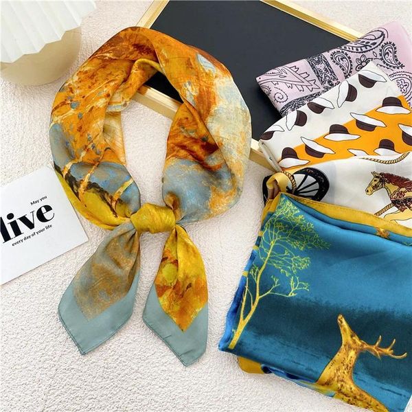 Foulards divers imprimés foulard carré pour les femmes lieu de travail décontracté foulard cou écharpe bandanas tête enveloppement bandeau foulard