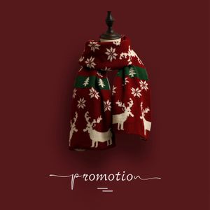 Écharpes polyvalentes de noël tricotées en laine rouge, écharpes de cerf et d'élan imprimées flocon de neige, personnalité chaude, châle de Couple 231101