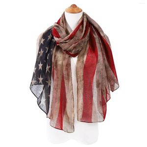 Foulards Vintage drapeau américain écharpe longue douce USA 4 juillet étoile rayé plage Wrap grande taille châles Hijab femmes accessoires