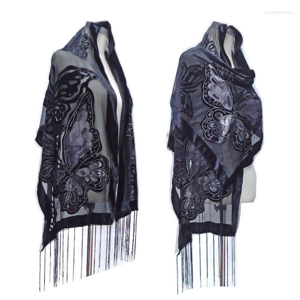 Bufandas Vintage Mariposa Seda Terciopelo Bufanda Femenina Foulard Suave Chales largos Wraps Primavera Invierno Pashmina Lady Designer Hijab