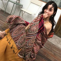 Sjaals vintage ethische stijl sjaal vrouwen katoen sjaal jacquard nepal pashmina bufanda femme klassieke kwastje echarpes zomer lente