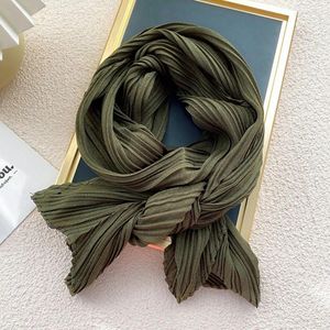 Sjaals Vintage Groene Geplooide Sjaal Lang Gerimpeld Effen Kleur Decoratieve Hoofddoek Hijab Moslim Hoofd Wrap Katoen Linnen