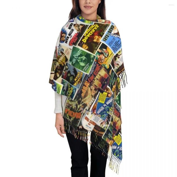 Foulards Vintage Film d'horreur Collage Gland Écharpe Femmes Doux Classique Cinéma Production Film Châle Wrap Lady Hiver