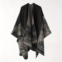 Foulards Vintage Jacquard Cardigan Poncho Épais Doux Chaud Ouvert Avant Grand Châle Automne Hiver Extérieur Coupe-Vent Blacket Cape