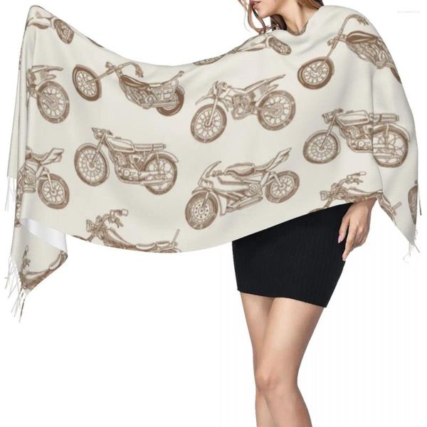 Foulards Vintage Motos Modèle Écharpe Hiver Long Grand Gland Doux Wrap Pashmina