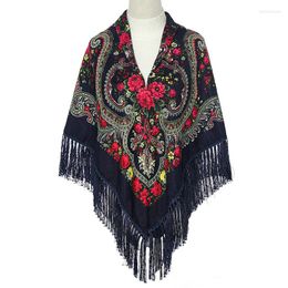 Sjaals Vintage Vierkante Grote Sjaal 130x130 CM Russische Zwarte Hoofddoek Nationale Gedrukte Multifunctionele Omzoomde Sjaal Headwrap Babushka