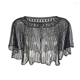 Bufandas Vintage Mujeres Rayas 1920s Shawl Wraps Con cuentas Lentejuelas Deco Noche Cape Bolero Flapper Cubrir Malla Shrug