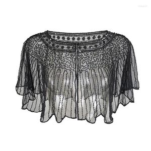 Foulards Vintage Femmes Rayé Années 1920 Châle Wraps Perlé Sequin Déco Soirée Cape Bolero Flapper Cover Up Mesh Shrug