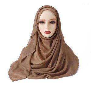 Foulards Viscose bord couvert écharpe foulard pour femmes musulmanes de haute qualité solide grande taille Jersey bandeau doux Hijabs Tippet