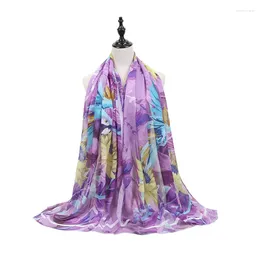 Foulards Viscose Printemps Été Violet Pour Femmes Coloré Imprimé Satin Longue Grande Écharpe Châles Intérieur Extérieur Porter Adulte Hijab