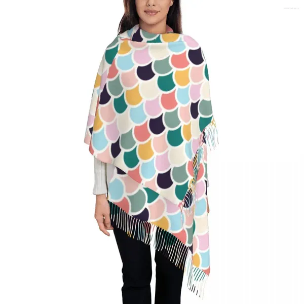 Foulards Chaud Doux Écharpe Hiver Cercles Colorés Sirène Châle Wraps Seigaiha Design Foulard Femmes Casual