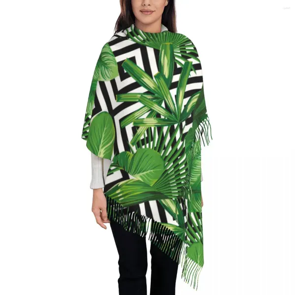 Écharpes écharpe chaude douce feuilles de palmier d'hiver châles wrpas géométrie noire et blanc graphique bufanda mujer femmes enveloppement décontractés