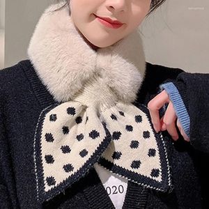 Foulards Chaud Hiver Écharpe Femmes De Luxe En Peluche Col Col Croix Polka Dot Vêtements Casual Foulard Femme 2023