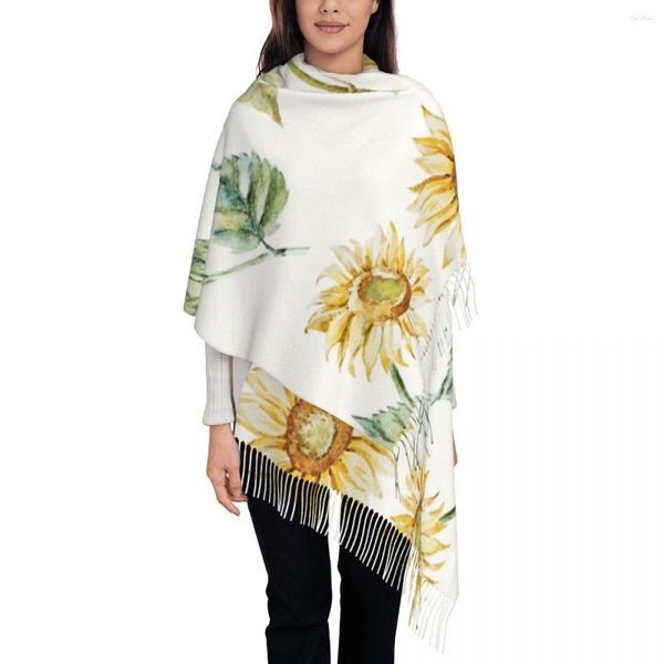 Foulards aquarelle tournesol femmes chaud hiver infini ensemble couverture écharpe couleur pure