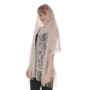 Sjaals Bruiloft Spaanse Mantilla Kant Sluier Polyester Sjaal Voor Gebed Sjaal Katholieke Kapel Wit Geborduurde Hijab Dames