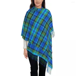 Foulards Westy Tartan Blue Plaid Tassel Écharpe Femmes Doux Géométrique Gingham Châle Wrap Dames Hiver Automne