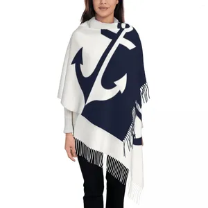 Sjaals wit en marineblauw anker sjaal voor dames winter warme Pashmina sjaals wrap nautische roer zeilen lange grote sjaal