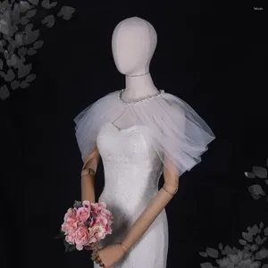 Foulards Blanc Ivoire Mariage Châle De Mariée Perle Mesh Shrug Soirée Bal Cape Wrap Doux Mousseline Cosplay