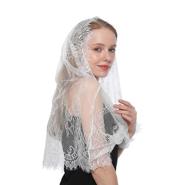 Bufandas Blancas para mujer Mantilla española Encaje Velo católico Para capilla Mantón Cabeza que cubre Bufanda Estilo redondo en masa