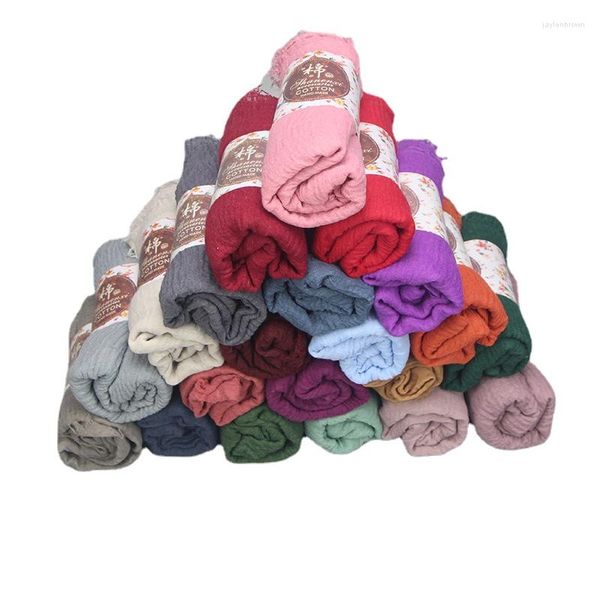 Bufandas, venta al por mayor, 40 colores, bufanda clásica de lino y algodón para mujer, chal con diadema, hiyab musulmán arrugado, Foulard 70 175CM