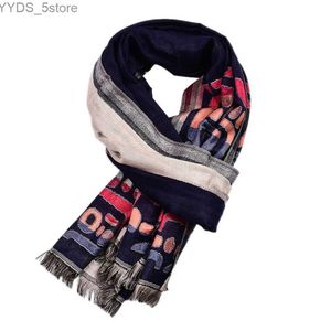 Foulards En gros et au détail hommes britannique longue écharpe en coton Double couche élément arabe hommes haut de gamme décontracté écharpe YQ231114