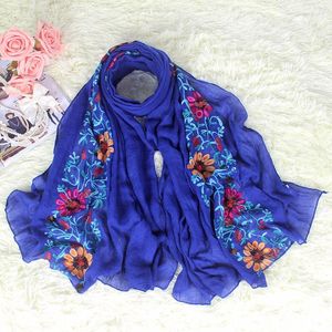 Bufandas Venta al por mayor Llegada 10PC Mujeres Algodón Lino Pashmina Cabo Bordado hecho a mano Flor Mujer Bufanda Tippet Largo 180 90 Cm