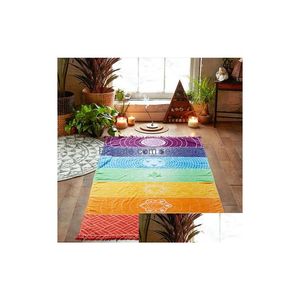 Bufandas Venta al por mayor Rainbow Stripes Bufanda Bohemia Colgante de pared India Mandala Manta 7 Chakra Tapiz de color Verano Boho Toalla de playa Dhccy