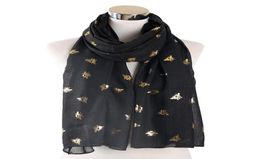 Sjaals winfox mode zwart rode folie bronzing gouden bijen sjaal sjaals glitter vrouwelijke foulard bufanda voor dames dames2883912