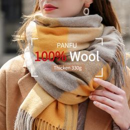 Foulards Hiver 100% laine écharpe pour femmes cou plus chaud cachemire châles et enveloppes Echarpe Pashmina dames Plaid laine foulards Foulard Femme 231214