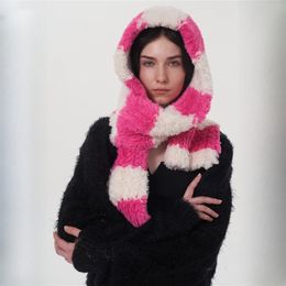 Écharpes Écharpe rayée colorée d'hiver épaissie chaude en laine d'agneau écharpe tricotée en plein air longue peluche douce Y2k châle cadeaux de noël hijab 231204