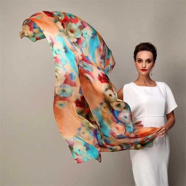 Foulards Mode d'hiver femmes écharpe vente chaude mûrier foulards en soie châle femme longue écharpe en soie bleu et café 180x110 cm 230831