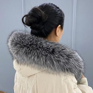 Écharpes Hiver véritable 100% naturel réel fourrure de renard écharpe garder au chaud col femmes mode manteau décorer argent renard foulards de luxe Long châle 231215