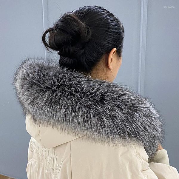 Bufandas de invierno, bufanda de piel auténtica Natural auténtica, cuello cálido, abrigo de moda para mujer, chal largo plateado de lujo decorado