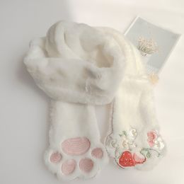 Bufandas de invierno kawaii guantes de bufanda mujeres lujosa moda japonesa bordado de pata de gato lindo bordado fuzz fuzzy esponjoso bufandas largas 230814