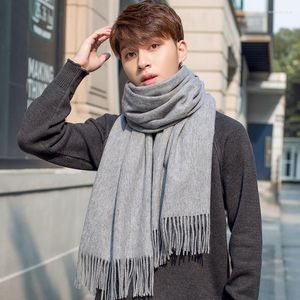 Écharpes hiver laine d'agneau écharpe hommes cou plus chaud épaissir gris pashmina enveloppes foulard pour homme cachemire Echarpe pur