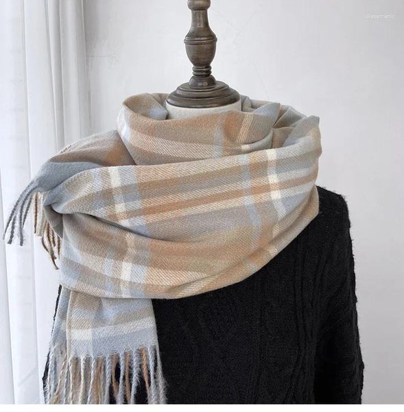 Bufandas de invierno de lujo para las mujeres patrón de cuadros clásicos largo cálido cachemira cuello bufanda chales 2023 chal de moda