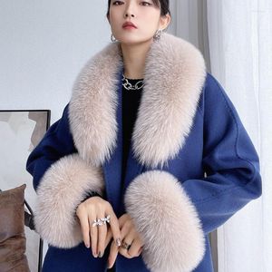 Foulards hiver naturel véritable col de fourrure écharpe femmes cou chaud châle mode manteau décorer manches poignets un ensemble