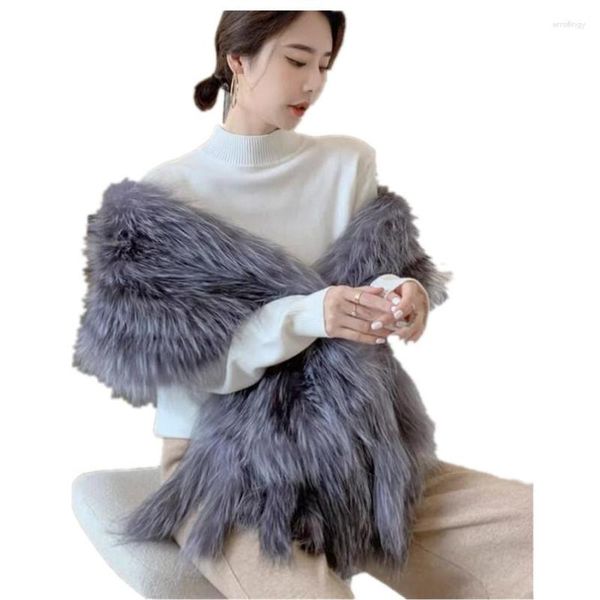 Foulards hiver naturel véritable argent fourrure châle femmes en plein air chaud moelleux écharpe décoration grandes enveloppes
