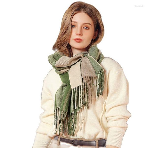 Foulards Hiver Plaid Cachemire Femme Écharpe Vert Mode Femme Laine Toucher Châle Noir Blanc Wrap Vérifier Étole Couverture