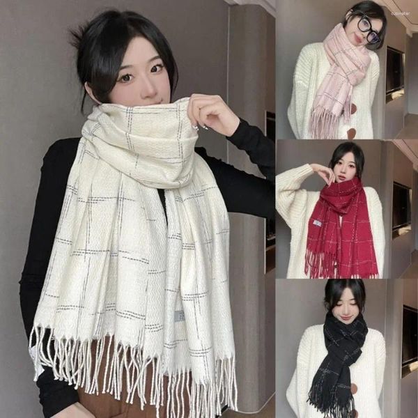 Bufandas Invierno Bufanda a cuadros Pashmina Suave Cálido Largo Fleco Elegante Espesado Cashmere Chales Niñas