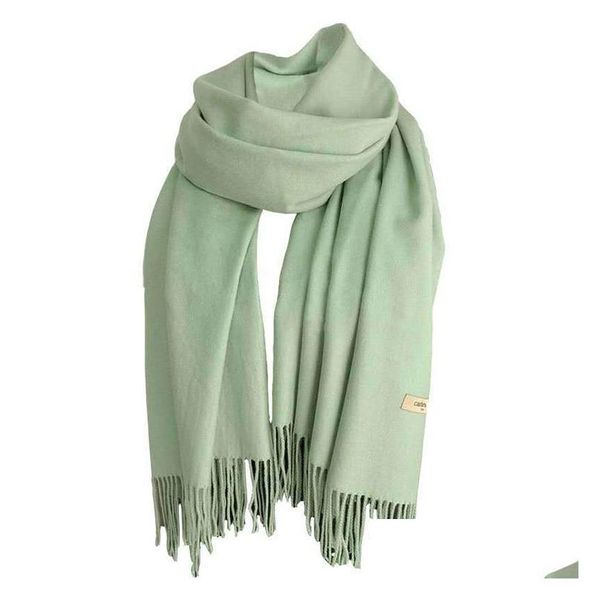 Foulards Hiver Écharpe Solide Épais Femmes Laine Cachemire Cou Tête Chaud Dame Châles Wraps Gland Drop Livraison Accessoires De Mode Chapeaux Gants