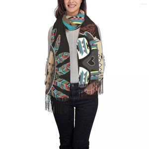 Bufandas Bufanda de invierno para mujer Chal fino y cálido Abrigo Étnico Tribal Calavera Borla Señora Manta Echarpe Bufanda Hijab