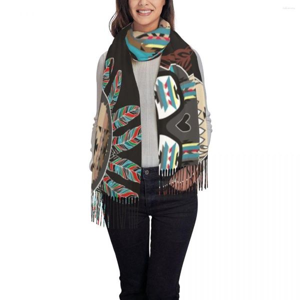 Bufandas Bufanda de invierno para mujer Chal fino y cálido Abrigo Étnico Tribal Calavera Borla Señora Manta Echarpe Bufanda Hijab