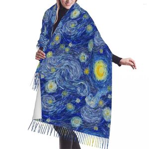 Foulards hiver gland écharpe abstrait brillant lune et ciel étoilé femmes cachemire cou tête chaud Pashmina dame châle Wrap Bandana