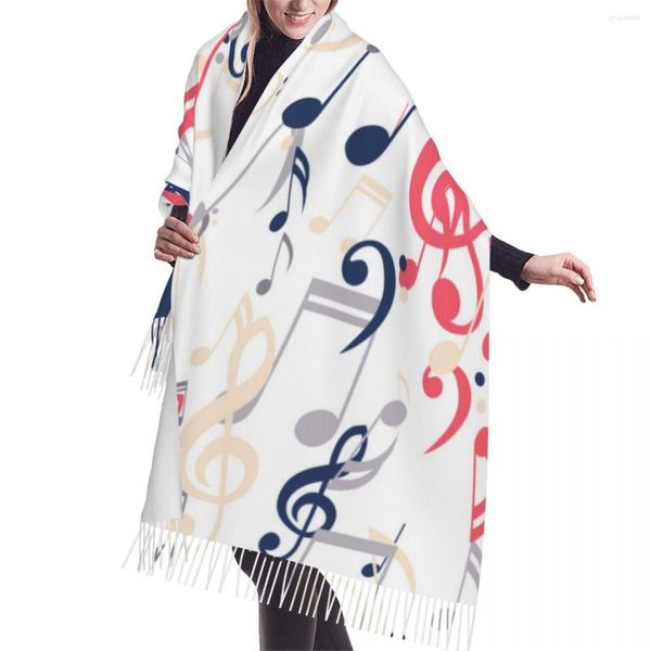 Bufandas Invierno Bufanda con borlas Caída Notas musicales abstractas Mujeres Cachemira Cuello Cabeza Cálido Pashmina Señora Chal Wrap Bandana